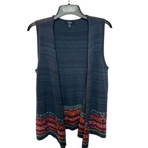 Chaps Denim Women's Navy Sleeveless Cardigan with Red Pattern Size Large